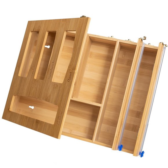 COPY - Bamboo Storage Bag Organizer 6 -n-1 with Foil and plastic wrap dispenser - Picture 2 of 5